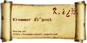 Kremmer Ágost névjegykártya